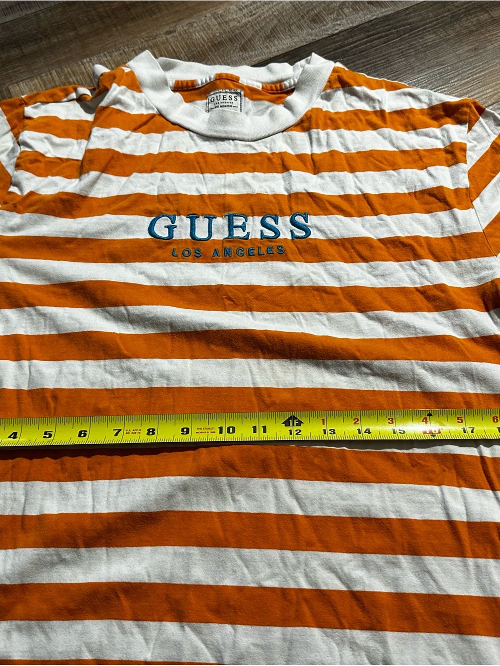 GUESS Orange & White Striped Logo Tee with Blue Chest Script - Picture 3 of 7
